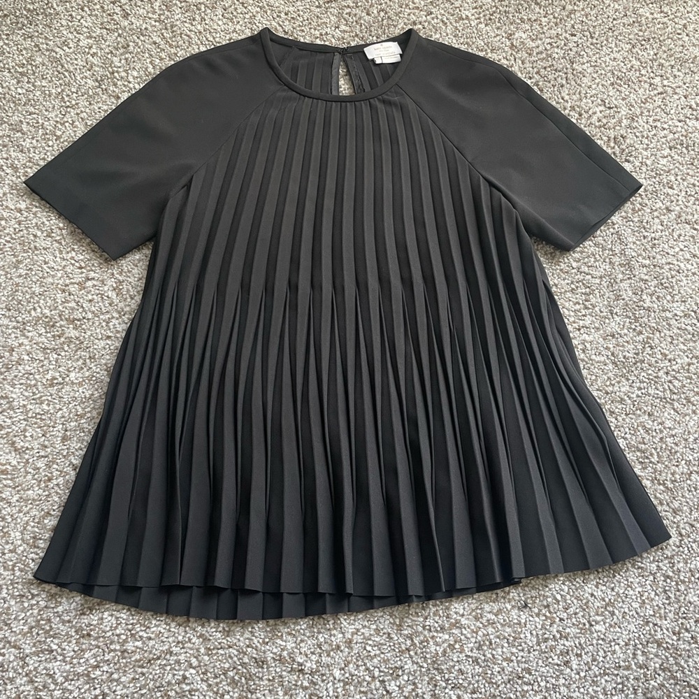 Kate Spade‎ Pleated Crepe Short Sleeve Top Black XS